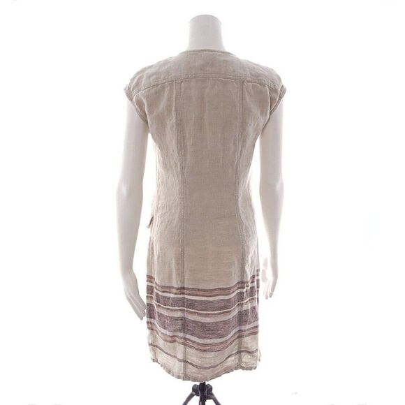 Tommy Bahama Beige Tan Solid Button Front Snap Pockets Linen Shirt Dress - Picture 5 of 9